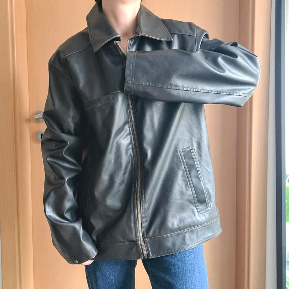 Vintage Genuine Leather Dark Brown Bomber Jacket Full Zip Sherpa Lining - Medium - Picture 2 of 11